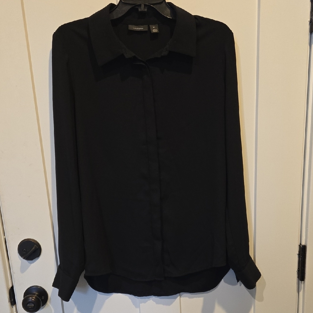 Halogen Classic Black Collared Blouse Womens Shirt Medìum